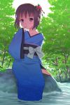  forest japanese_clothes kimono meow_(nekodenki) nature original purple_eyes solo violet_eyes water 