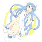  :o blue_hair blush bracelet dress hat ikamusume jewelry jinzo long_hair shinryaku!_ikamusume solo tentacle_hair tentacles 