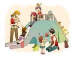  1girl 6+boys black_eyes chikorita child clothed_pokemon cyndaquil eevee flower gold_(pokemon) hat kotone_(pokemon) long_hair multiple_boys no_fire no_hat no_headwear one_(brs) ookido_green phanpy phanpy_(cameo) pidgey pikachu pokemon pokemon_(creature) pokemon_(game) pokemon_gsc pokemon_rgby red_(pokemon) red_(pokemon)_(classic) red_eyes red_hair redhead silver_(pokemon) silver_(pokemon)_(remake) slide smile themed_object time_paradox totodile young 