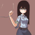  belt black_eyes black_hair blush bondage cuffs handcuffs kibana_tsuitachi police police_uniform policewoman uniform 