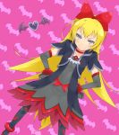  1girl bat blonde_hair blue_eyes bow choker dokidoki!_precure dress elbow_gloves gloves hair_bow hands_on_hips heart jacket kannagi_kaname long_hair pantyhose precure print_pantyhose regina_(dokidoki!_precure) smile 