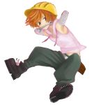 1boy amputee bandage boots brown_eyes handy happy_tree_friends hardhat helmet looking_at_viewer male orange_hair personification solo sueno_(tochi) wrench 