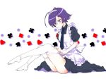  ahoge apron bad_id blue_eyes club diamond dounimo dress frills glasses heart kiriki_alice maid necktie ookami-san ookami-san_to_shichinin_no_nakamatachi purple_hair solo spade thigh-highs thighhighs weapon 