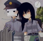  blush kibana_tsuitachi long_hair male mask police police_uniform policewoman sleeping uniform 