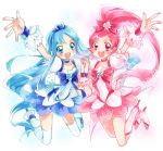  blue_eyes blue_hair boots cure_blossom cure_marine hanasaki_tsubomi heart heartcatch_precure! kayou_(artist) kurumi_erika long_hair magical_girl multiple_girls pink_eyes pink_hair ponytail precure skirt thighhighs wrist_cuffs 