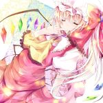  blonde_hair closed_eyes finger_to_mouth flandre_scarlet hat shain_roki short_hair side_ponytail solo touhou wings 