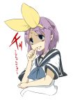  biting highres hiiragi_tsukasa lucky_star purple_hair school_uniform serafuku thumb_biting translated yandere zukaketawagase 