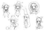  :&lt; :3 chibi hakurei_reimu jon_henry_nam kirisame_marisa kochiya_sanae monochrome moriya_suwako mushroom reisen_udongein_inaba sketch thighhighs touhou traditional_media yasaka_kanako 