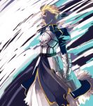  armor blonde_hair fate/stay_night gloves green_eyes hair_ribbon highres ribbon saber serious solo wind 