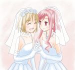  bad_id bridal_veil brown_hair dress elbow_gloves gloves jewelry kanamemo kujiin_mika ma_tsukasa multiple_girls nakamachi_kana pink_hair veil wedding_dress yuri 