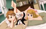  barefoot bed book dog fullmetal_alchemist riza_hawkeye vector winry_rockbell 