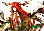  bat_wings head_wings koakuma long_hair payot pointing red_eyes red_hair redhead rough smile solo tomasu touhou very_long_hair wings 