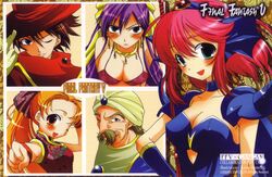  blonde_hair breasts brown_hair butz_klauser choker cleavage dancer dragoon_(final_fantasy) elbow_gloves facial_hair faris_scherwiz final_fantasy final_fantasy_v galuf_halm_baldesion gloves hairband krile_mayer_baldesion lenna lenna_charlotte_tycoon mustache necklace pink_hair purple_hair red_mage short_hair wink 