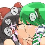 2girls closed_eyes green_hair hakurei_reimu hyudora kiss kochiya_sanae multiple_girls saliva tears touhou yuri 