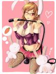  animal_ears bad_id blush breasts brown_hair bunny bunny_ears bunny_tail carrot fantasy_earth_zero fishnet_legwear fishnet_stockings fishnets glasses heart kneeling large_breasts midriff navel necktie nose_bubble rabbit rabbit_ears red_eyes skirt sleeping smile spoken_food squatting star tail thigh-highs thighhighs thinking tongue visualcat whip wink zettai_ryouiki 