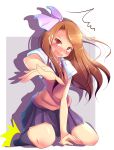  bad_id blush highres idolmaster idolmaster_2 minase_iori natsu_(anta_tte_hitoha) open_mouth outstretched_arm outstretched_hand reaching sitting sweatdrop 