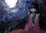  bamboo_forest black_hair cloud clouds esythqua forest full_moon houraisan_kaguya long_hair looking_at_viewer moon nature night night_sky payot red_eyes sky solo touhou very_long_hair wide_sleeves 