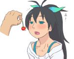  cherry ebinera face feeding food fruit ganaha_hibiki hands holding holding_fruit idolmaster open_mouth 