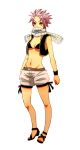   bare_shoulders bra cofe fairy_tail genderswap lingerie natsu_dragneel pink_hair sandles scarf shorts simple_background sleeveless solo spiky_hair vest wristband yellow_eyes  