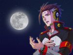  big_al brown_hair engloid full_moon headset jacket jewelry moon multicolored_hair nail_polish necklace night open_mouth singing skull sky star vocaloid yellow_eyes 