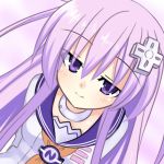  1girl choker choujigen_game_neptune face flat_gaze hair_ornament leaning_forward long_hair lowres meimu_(infinity) nepgear pink_hair smile solo violet_eyes 