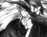  hair_ribbon hat kirisame_marisa looking_up monochrome ribbon shirayuki_mutsumi solo touhou witch_hat 