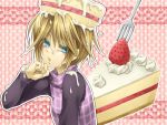  blonde_hair blue_eyes cake cream food fork fruit madotsuki sexually_suggestive strawberry ueno_tsuki urotsuki yume_2kki yume_nikki 