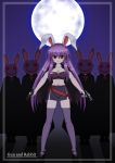  breasts bunny_ears bustier chien_zero cleavage dual_wielding glock gun handgun highres legs lingerie long_hair midriff miniskirt moon navel pistol purple_hair rabbit_ears red_eyes reisen_udongein_inaba semiautomatic skirt smile thigh-highs thighhighs touhou underwear weapon you_gonna_get_raped 