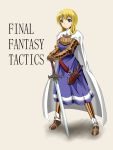  armored_dress blonde_hair blue_eyes cape final_fantasy final_fantasy_tactics gauntlets knife knight_(fft) long_hair solo sword weapon 