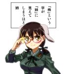  bespectacled brown_eyes brown_hair dog_ears gertrud_barkhorn glasses nami2 strike_witches translated twintails 