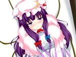  1girl blush breasts bust capelet crescent hat hoshizuki_(seigetsu) huge_breasts long_hair patchouli_knowledge solo touhou 
