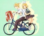  azuki_(aduki) bag bicycle blonde_hair blue_eyes kagamine_len kagamine_rin ribbon school_uniform short_hair siblings skirt twins vocaloid 