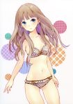  bra brown_hair highres kishida_mel lingerie long_hair navel original panties polka_dot polka_dot_bra polka_dot_panties simple_background solo underwear underwear_only 