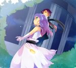  family father_and_daughter formal garden gloves hinata123 inazuma_eleven jewelry kudou_fuyuka kudou_michiya locket long_dress long_hair pendant purple_eyes purple_hair shoes thigh-highs violet_eyes wind 