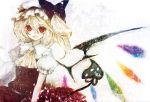  blonde_hair duca flandre_scarlet hat laevatein light_smile open_mouth red_eyes solo touhou wings 