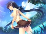  :o ahoge back bikini black_hair blue_eyes blush bracelet breasts cloud clouds embarrassed erect_nipples face flower from_behind hair_flower hair_ornament hair_ribbon hairclip jewelry long_hair looking_back nature open_mouth original outdoors pleated_skirt ribbon school_uniform sideboob skirt skirt_lift sky solo surprised swimsuit swimsuit_under_clothes twintails very_long_hair wading water wet yanagi_(tsukiakari) 