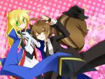  blazblue blonde_hair brown_eyes brown_hair cosplay green_eyes hat hazama hazama_(cosplay) jin_kisaragi jin_kisaragi_(cosplay) long_hair makoto_nanaya nanaya_makoto noel_vermillion rate_(aok1) short_hair tail 