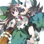  asymmetrical_clothes bow brown_hair cape eyes hair_bow long_hair mismatched_footwear radiation_symbol red_eyes reiuji_utsuho solo tomato_kandume touhou weapon wings 