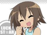  brown_hair closed_eyes fang kusakabe_misao lucky_star open_mouth white 