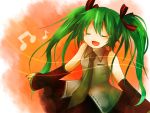  closed_eyes green_hair hatsune_miku long_hair musical_note open_mouth solo twintails vocaloid 