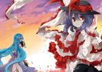   dress hat hinanawi_tenshi kyrish nagae_iku red_eyes sunset necktie touhou  