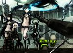  arm_cannon belt bikini_top black_gold_saw black_hair black_legwear black_rock_shooter black_rock_shooter_(character) blue_eyes blue_fire blue_flame boots bow breasts capri_pants chain chains checkered checkered_floor cleavage dead_master dress fire front-tie_top gloves glowing_eye green_eyes high_collar hoodie horns jacket long_hair long_sleeves mechanical_arm morina_nao multiple_girls navel orange_hair pale_skin red_eyes scar scythe short_hair short_shorts shorts skull sleeveless_hoodie star strength_(black_rock_shooter) sword thighhighs twintails unzipped very_long_hair weapon white_hair wings yellow_eyes zettai_ryouiki 