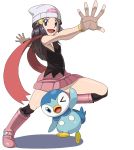  1girl blue_eyes blue_hair censored convenient_censoring hat hikari_(pokemon) piplup pokemon pokemon_(anime) pokemon_(creature) ryunryun skirt 