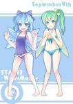  2girls barefoot bikini cirno daiyousei flat_chest greave_(artist) legs multiple_girls smile swimsuit touhou wings 