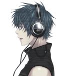  blue_hair cable face headphones kaito lips nayu open_mouth profile vocaloid 