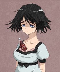  black_hair blue_eyes bottle dr_pepper looking_down maro_nie shiina_mayuri short_hair steins;gate 