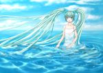  blue_eyes dress green_hair hatsune_miku long_hair sky vocaloid water 