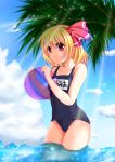  beachball blonde_hair fule highres name_tag one-piece_swimsuit red_eyes rumia school_swimsuit short_hair submerged swimsuit touhou 