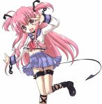  angel_beats! jumping navel pink_eyes pink_hair school_uniform serafuku tail twintails v yugi_(magical-dreamer) yui_(angel_beats!) 