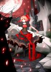  alternate_costume blonde_hair choker hair_ribbon looking_at_viewer moon noirly outstretched_arms red_eyes red_moon ribbon ruins rumia short_hair smile solo spread_arms touhou 